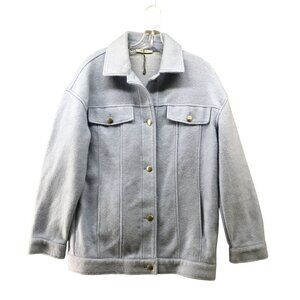 Zara Oversized Shacket Womens S Dusty Blue Wool Blend Chore Jacket‎ Soft Thick